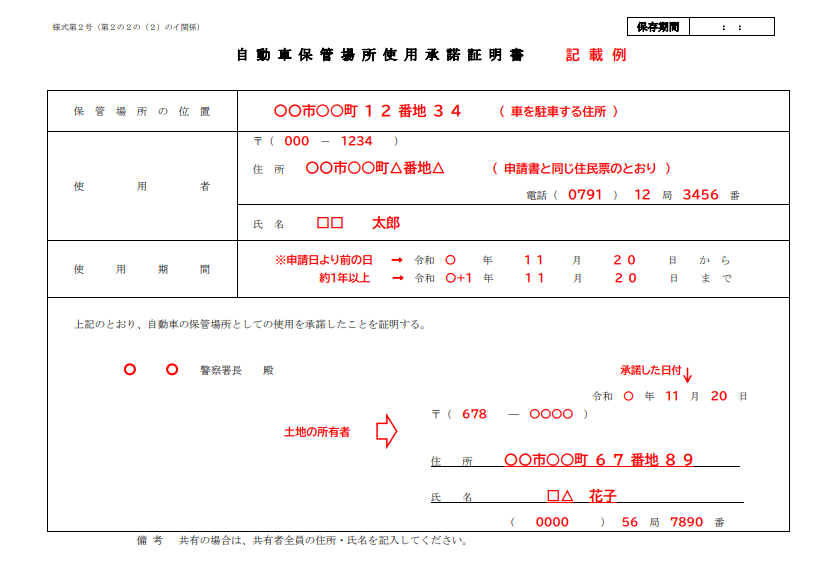 保管 場所 使用 承諾 証明 書 誰が 書く